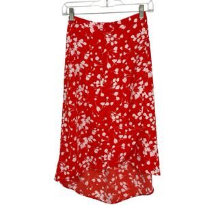 J Crew Faux Wrap High Low A Line Midi Skirt size XXS Orange White Floral Chiffon